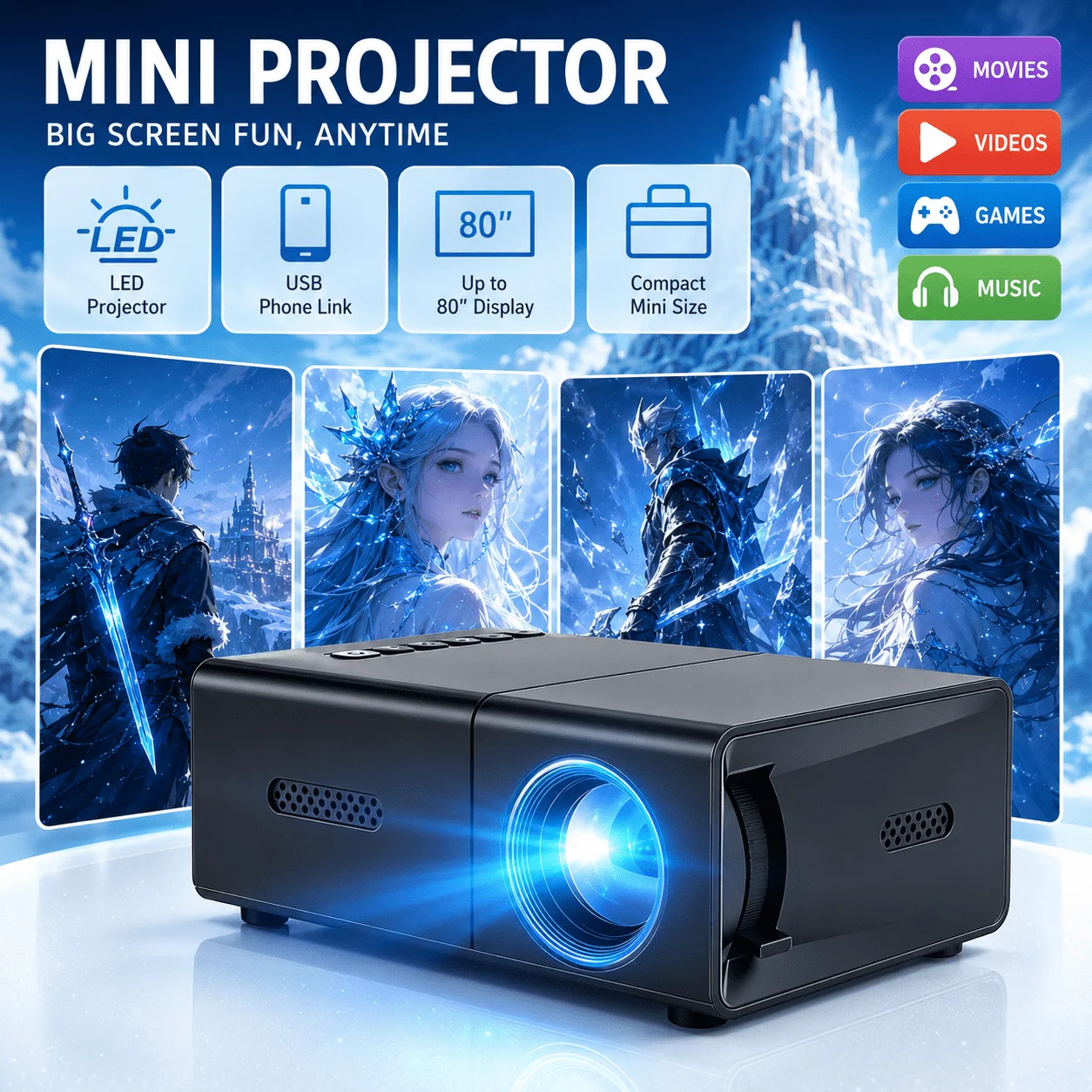 Home Cinema Gaming - Mini projetor portátil, compatível com home