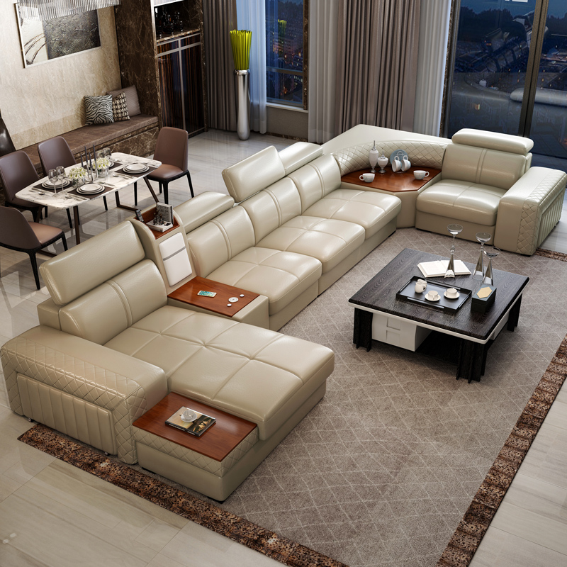 Home Cinema Room Accessories - Sofás modernos de couro genuíno, minimalista,