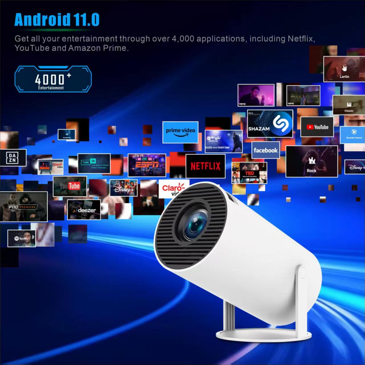 Home Cinema Night - Mini Projetor Portátil HY300 Android 11