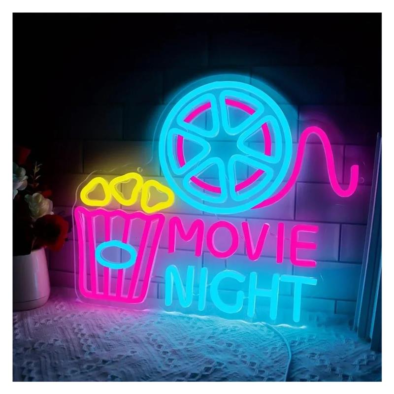 Home Cinema Night - Letreiro Neon para Noite de Cinema,
