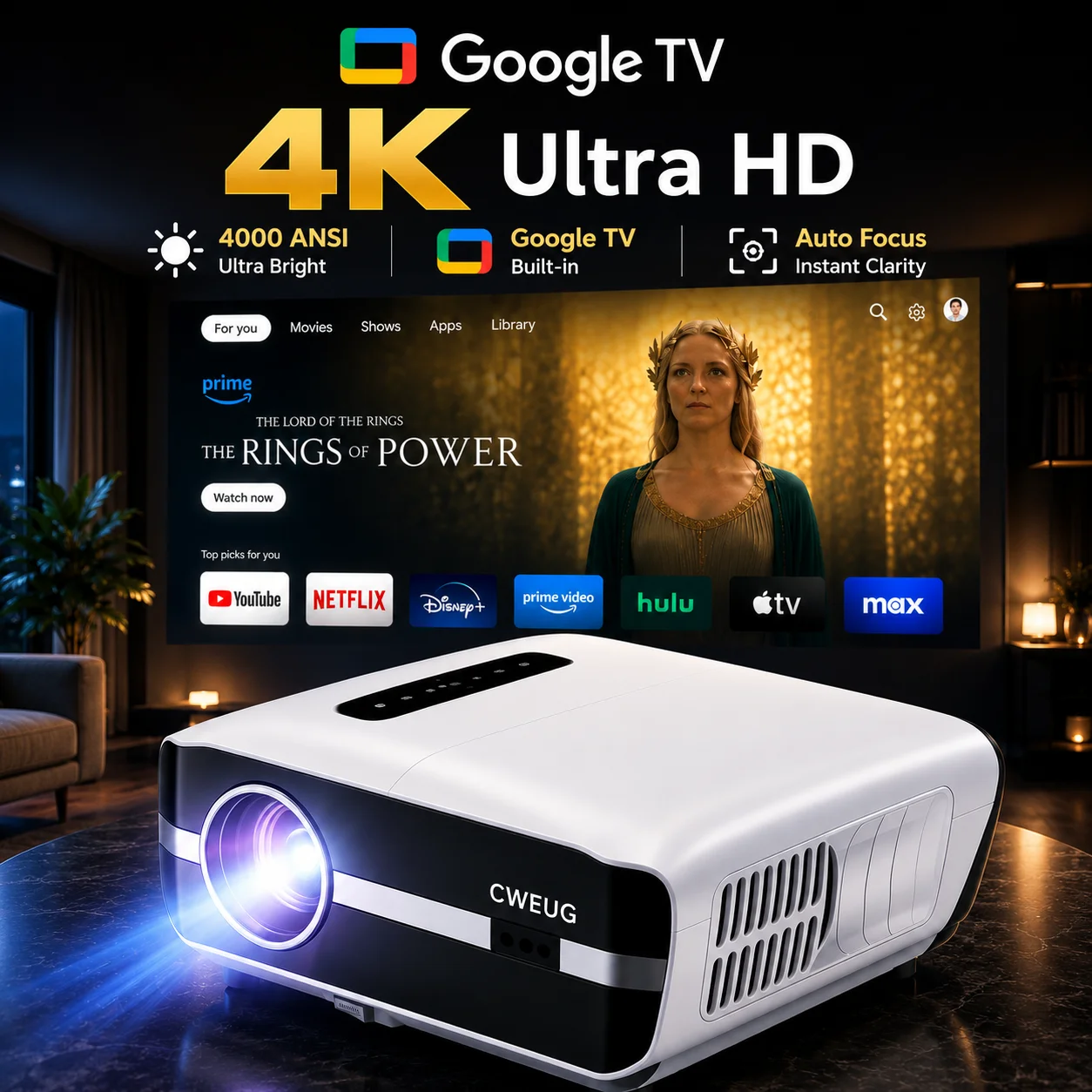 Projetor NewA9S 4k com Foco Au - Home Cinema Night avaliação e preço